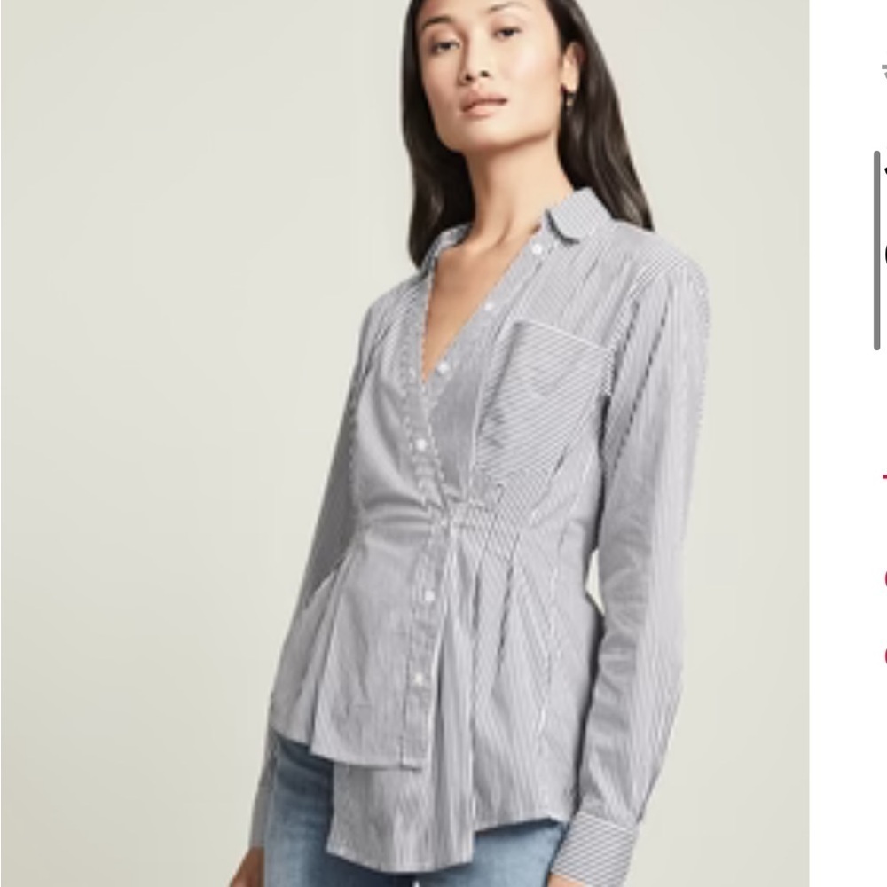 Veronica Beard Rosamund Striped Asymmetrical Wrap Shirt in Charcoal/White Size 8